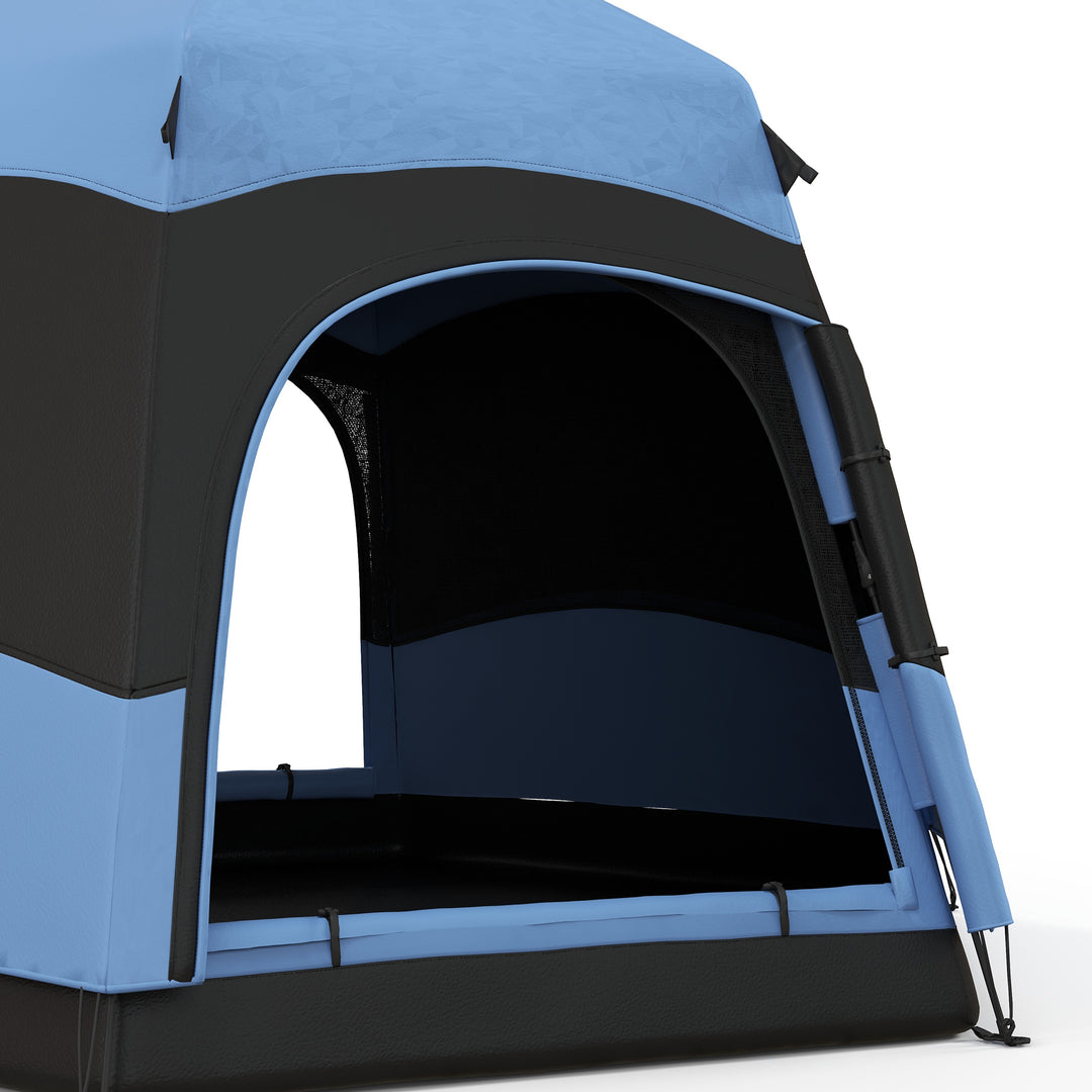 Six Man Hexagon Camping Tent with Hang Hook and Carry Bag - Blue and Black