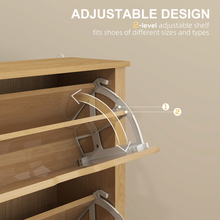 Slim Shoe Cabinet, Narrow Shoe Cupboard with 3 Drawers, Adjustable Shelves for 18 Pairs of Shoes, Natural Wood Finish