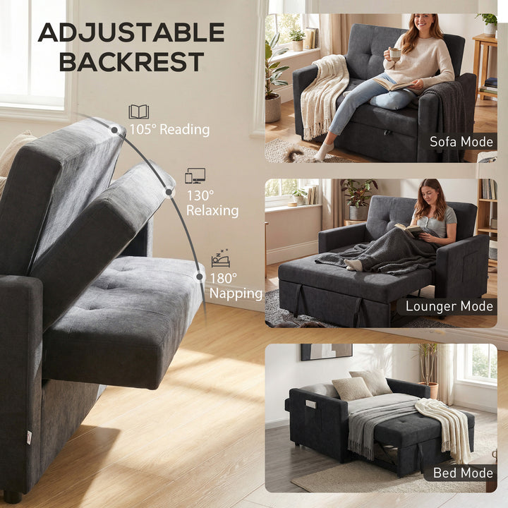 Loveseat Sofa Bed, Convertible Bed Settee with 2 Pillows, Side Pockets