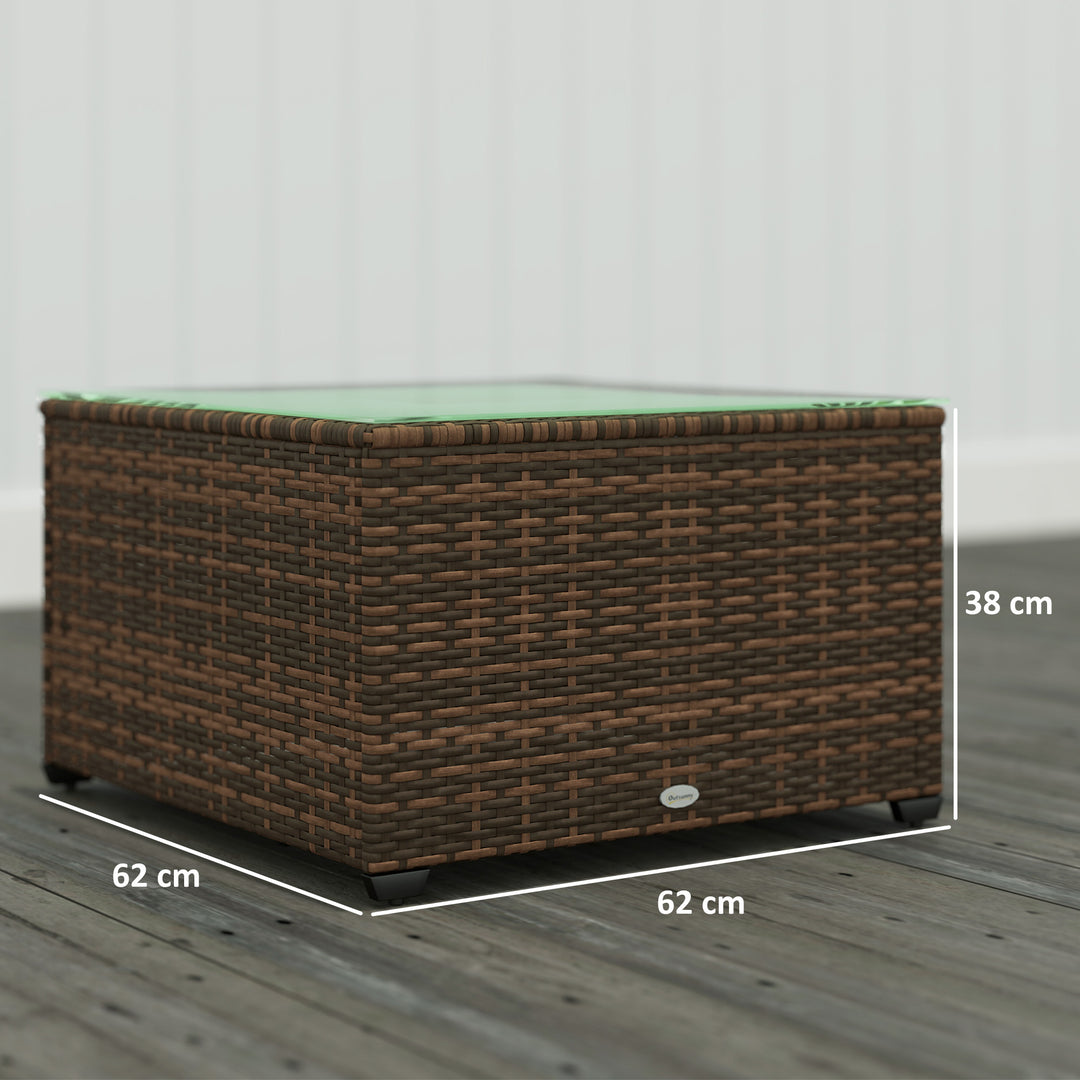 62 x 62cm Glass-Top Rattan Side Table - Brown