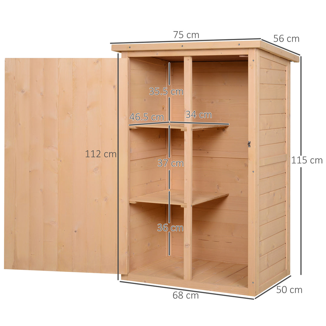 Outsunny Wooden Garden Storage Shed Fir Wood Tool Cabinet Organiser with Shelves 75L x 56W x115Hcm | Aosom UK