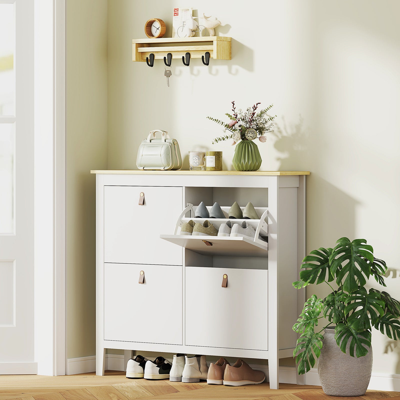 Modern Four-Drawer Shoe Cabinet - White