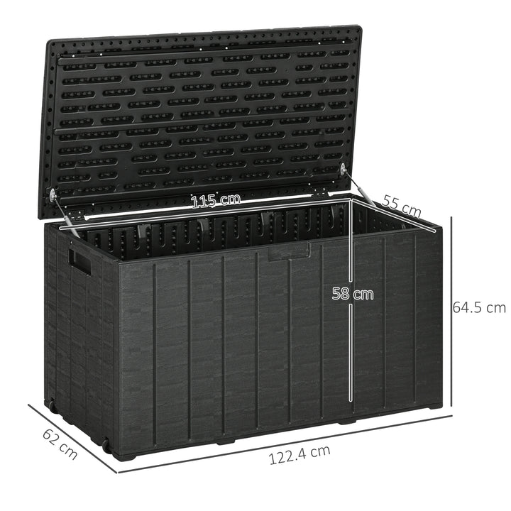 336 Litre Garden Storage Box, Water-resistant Heavy Duty Double Wall Plastic Container, Extra Large Outdoor Garden Furniture Organizer, Deck Cushion Chest with Wheels and Handles, Black