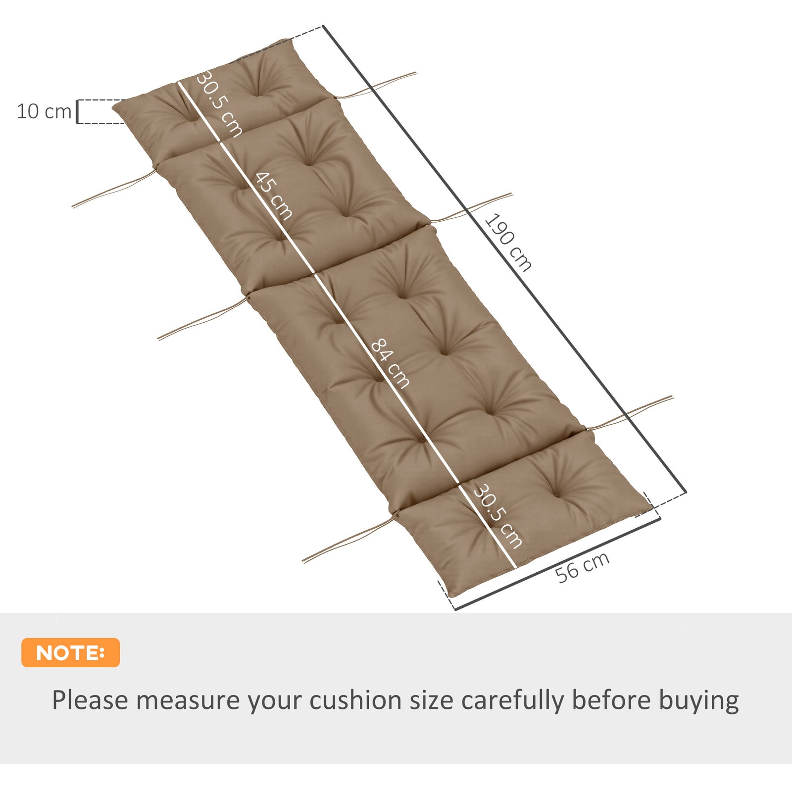 Sun Lounger Cushion Only, 190 x 56 x 10 cm Garden Lounge Chair Cushion