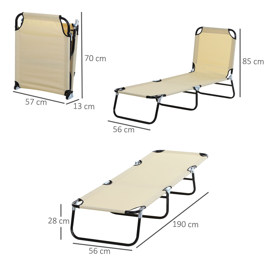 2 Piece Foldable Sun Loungers with 5-Position Adjustable Backrest, Outdoor Portable Recliner Chaise Lounge Chairs with Breathable Mesh Fabric, Beige