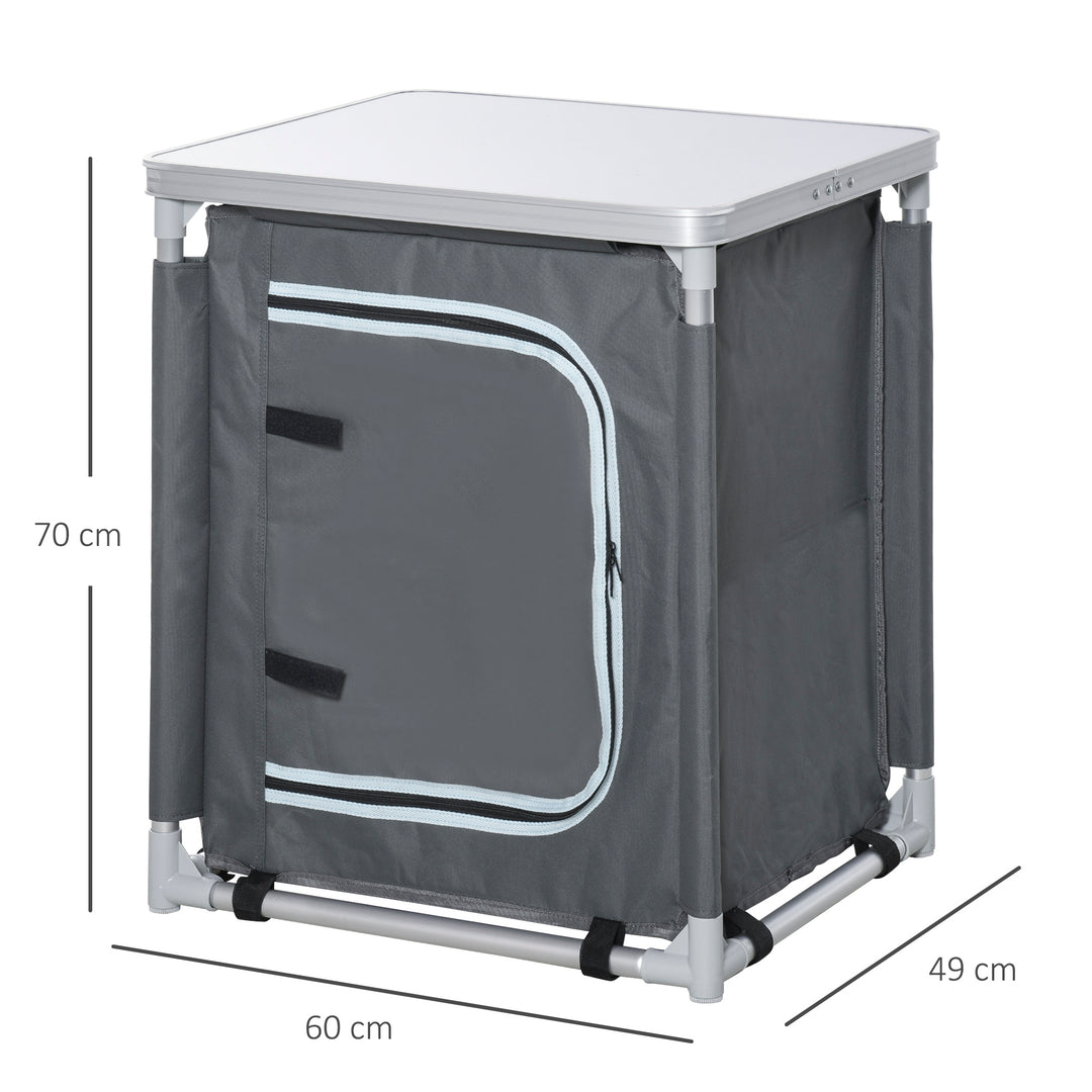 2-Shelf Camping Cupboard Camping Kitchen Station Cook Table Aluminum, Storage Organiser for BBQ Party Picnics Backyards with Carrying Bag
