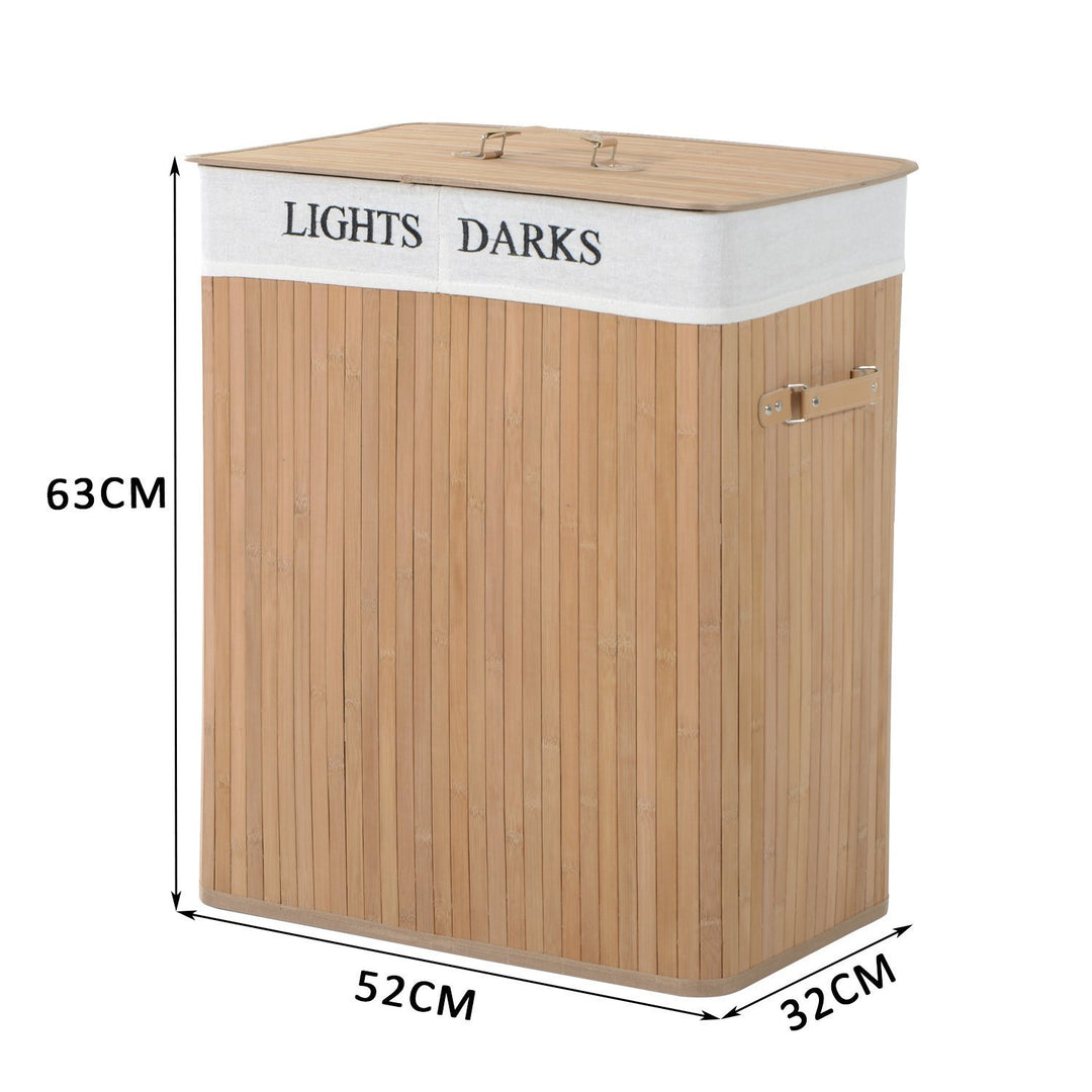 100L Collapsible Natural Wood Laundry Hamper Organizer Clothes Washing Basket Bin Storage Box w/Lid Removable Lining 52x32x63cm, Wood Color