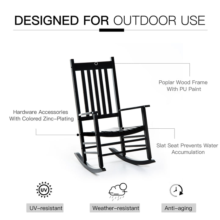 Outdoor Porch Rocking Chair Armchair Wooden Patio Rocker Balcony Deck Garden Seat Black