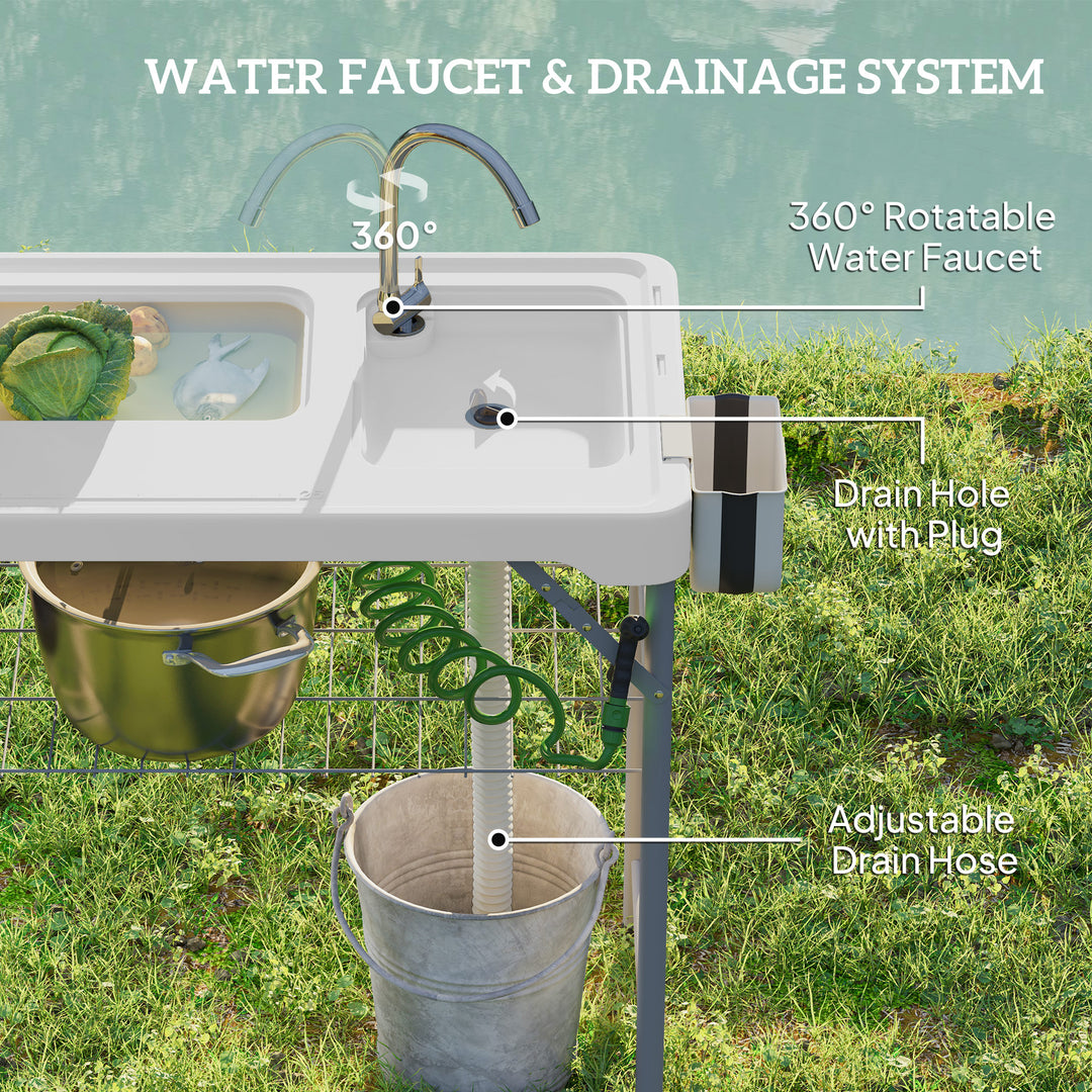 Folding Fish Cleaning Table with Sinks, Portable Camping Sink Table wi