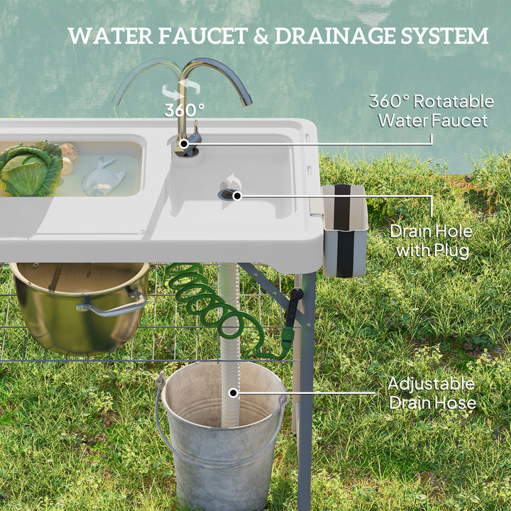 Folding Fish Cleaning Table with Sinks, Portable Camping Sink Table wi