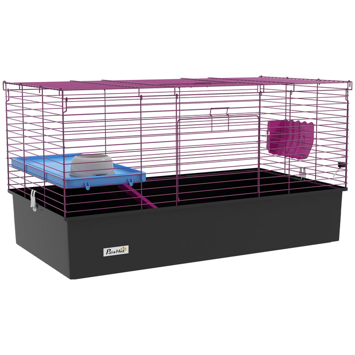 PawHut Chinchillas Small Rabbit Guinea Pig Small Animal Cage, Pet Playhouse, with Platform, Ramp, 99 x 52 x 53cm, Black | Aosom UK