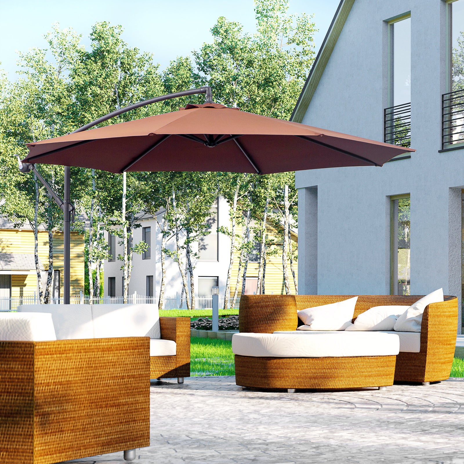 Φ3m Hanging Umbrella Parasol-Coffee