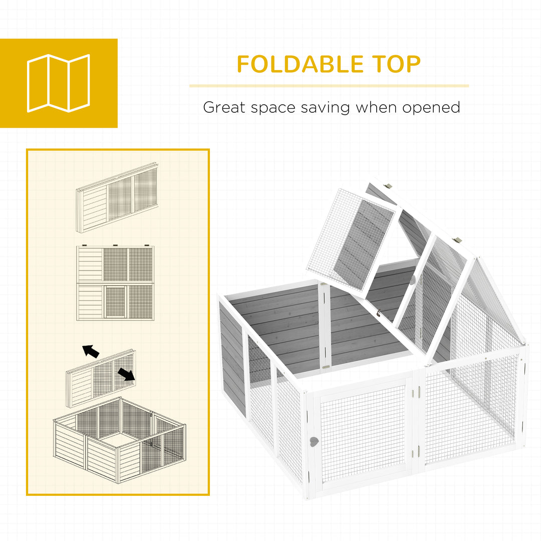 PawHut Rabbit Hutch with Openable Foldable Roof, Light Grey | Aosom UK