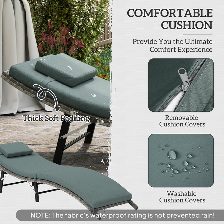 Rattan Folding Sun Lounger Outdoor Chair with Cushion and Pillow Mixed Grey