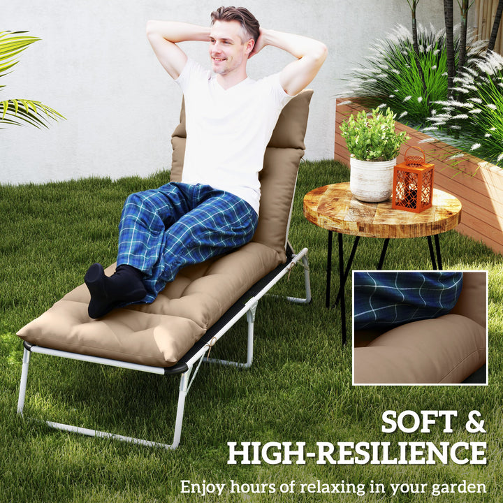 Sun Lounger Cushions Only, 190x56x10cm Garden Lounge Chair Cushions, UPF20+ 220gsm Fabric, Thick Sunbed Replacement Pads with 6 Ties, Khaki