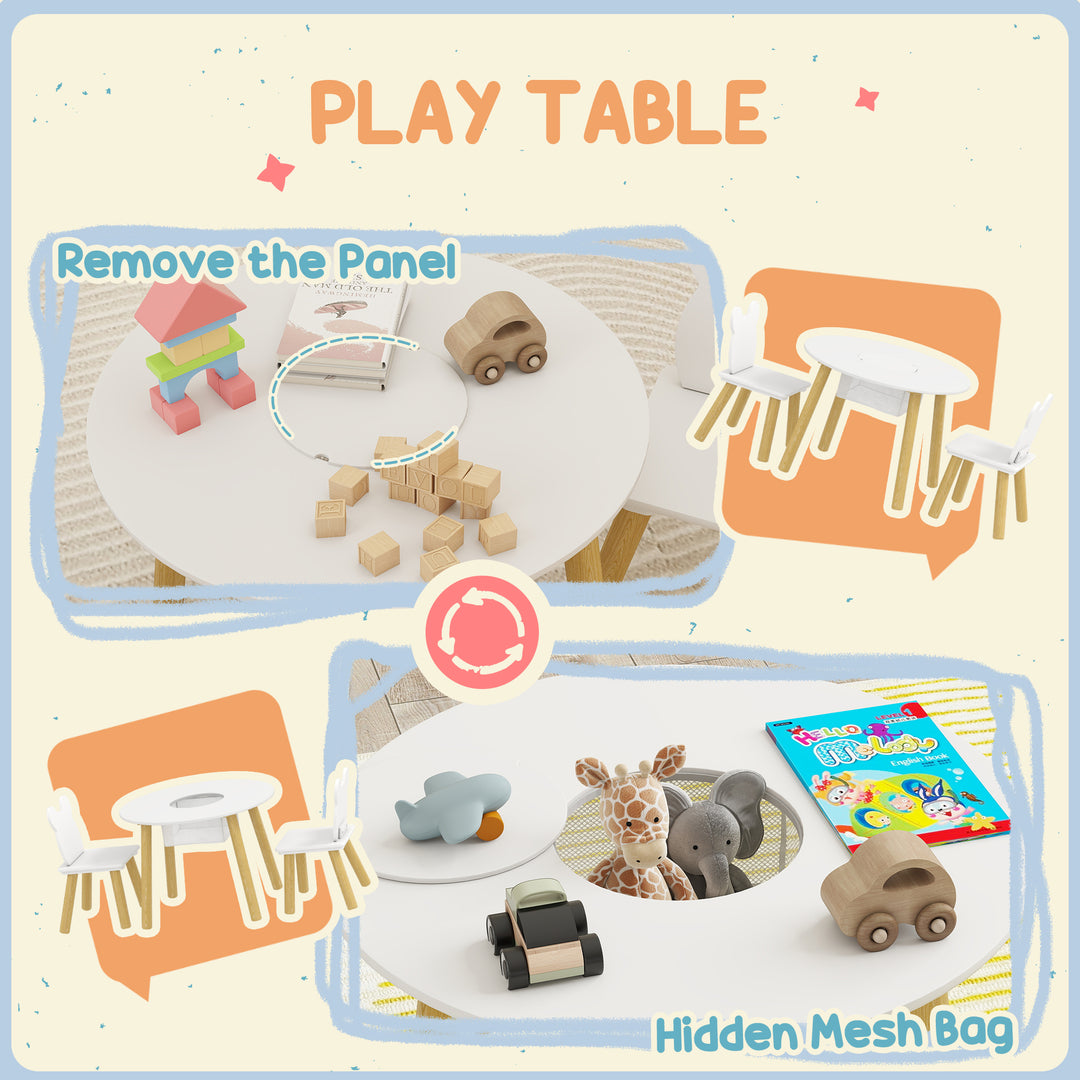 3-Piece Kids Activity Table Set with Centre Mesh Bag, Bear-Shaped Back
