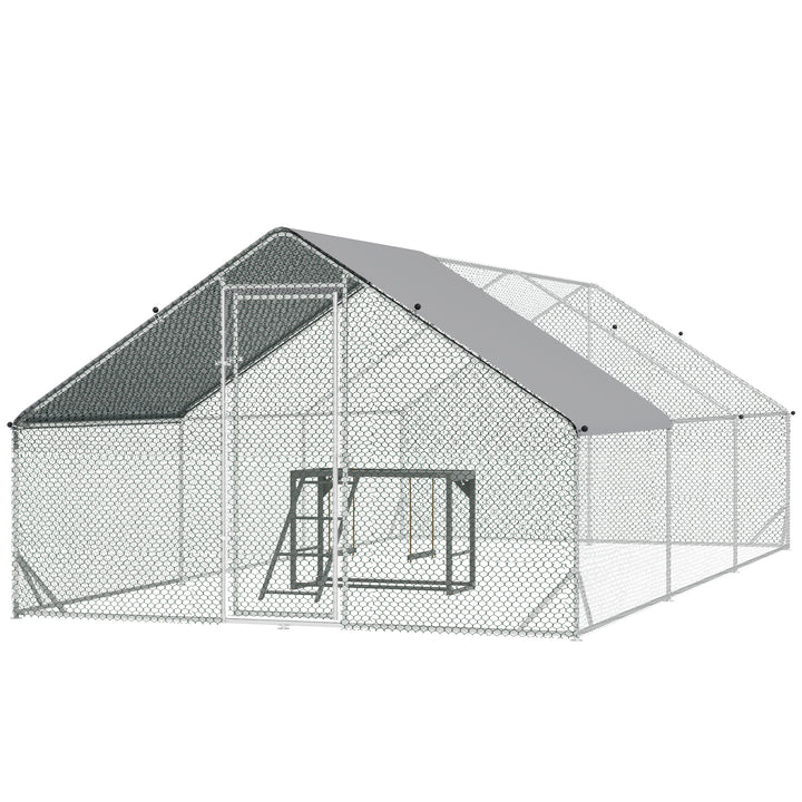 PawHut Chicken Run with Activity Shelf and Cover, Walk-In Coop for Outdoor Use, 3 x 6 x 2m | Aosom UK