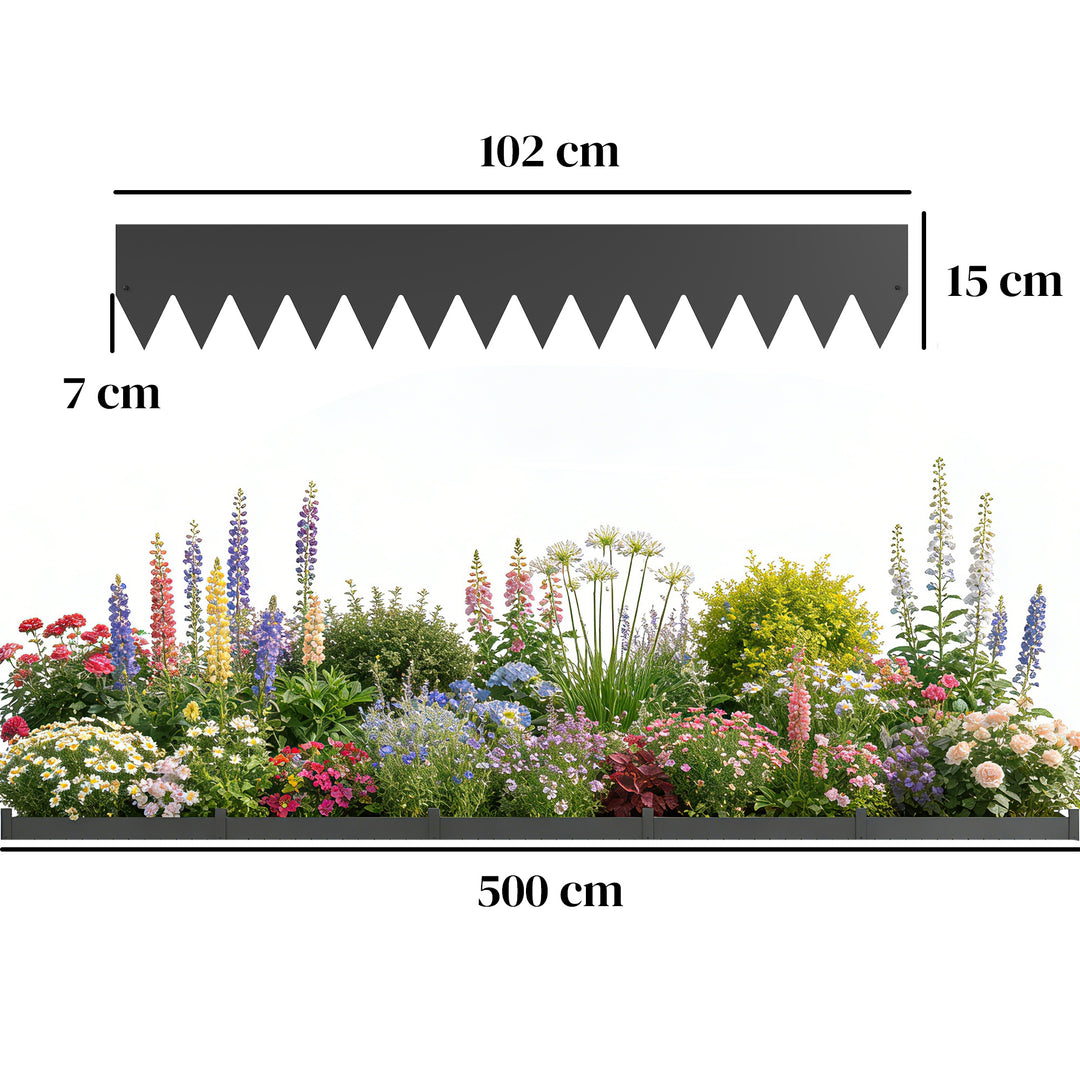 5pcs Garden Fence, Metal Picket Fence Panels, 102x15cm, Black