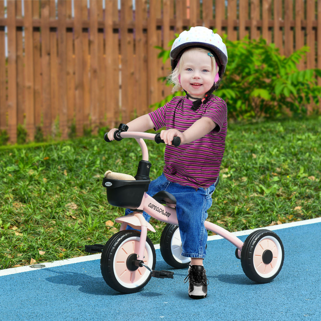 AIYAPLAY Kids Trike, Tricycle, with Adjustable Seat, Basket, Bell, for Ages 2-5 Years - Pink | Aosom UK