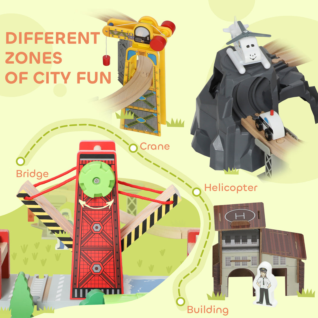 MCL 100 Piece Wooden Train Set for Kids 3+ Years with Track, Crane, Battery Operated Train