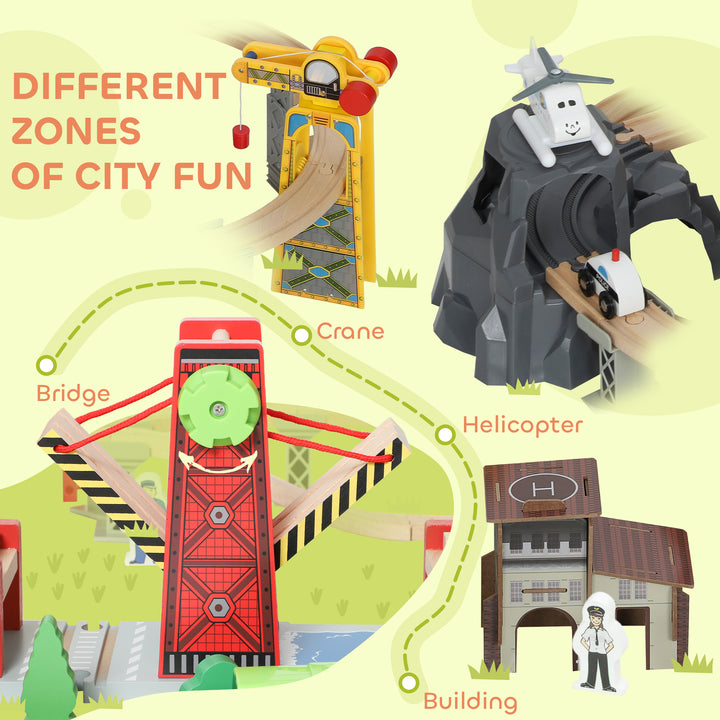 MCL 100 Piece Wooden Train Set for Kids 3+ Years with Track, Crane, Battery Operated Train