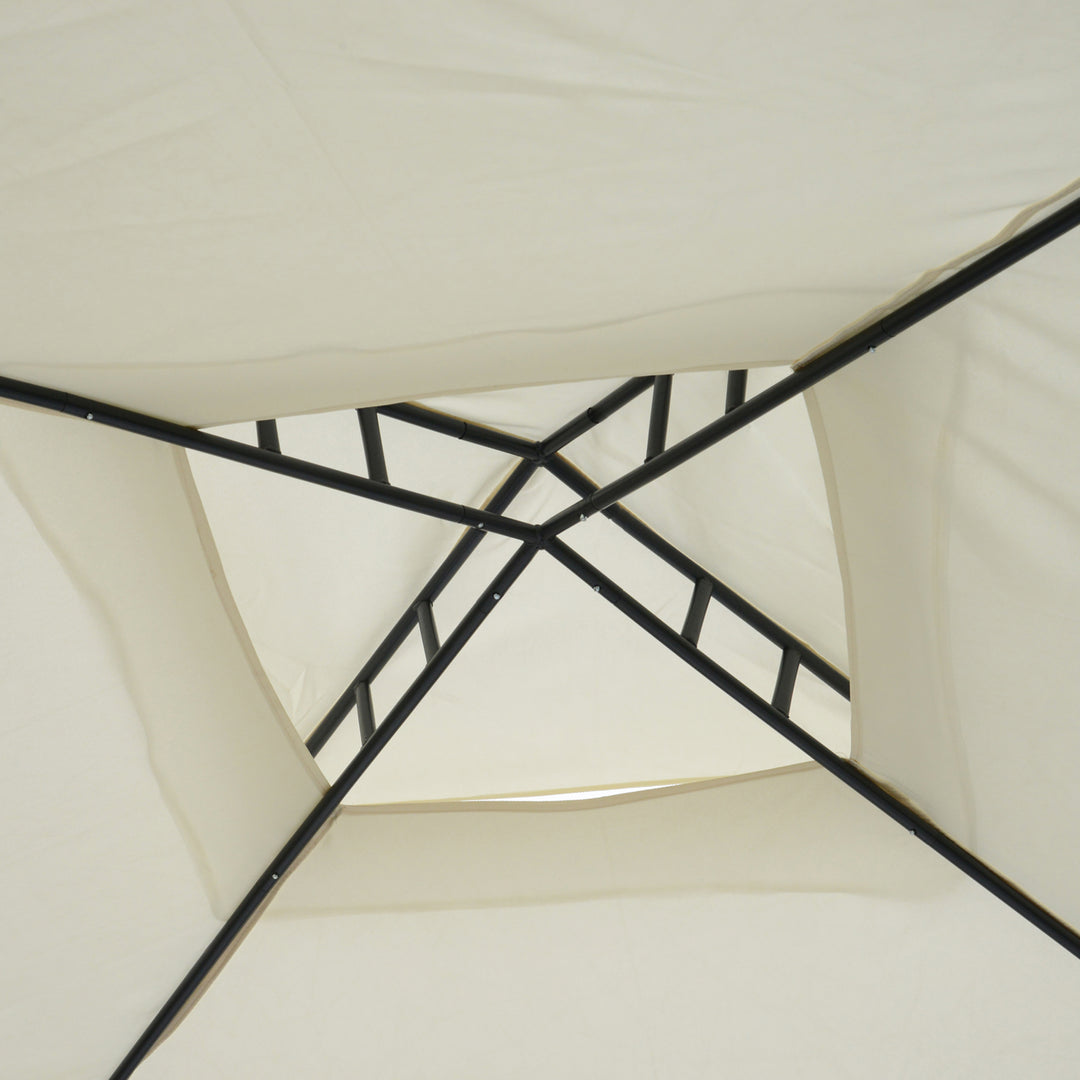3 x 3 m Metal Gazebo, Garden Pavillion, Double Roof Outdoor Canopy Shelter with Mesh Sidewalls, Cream White