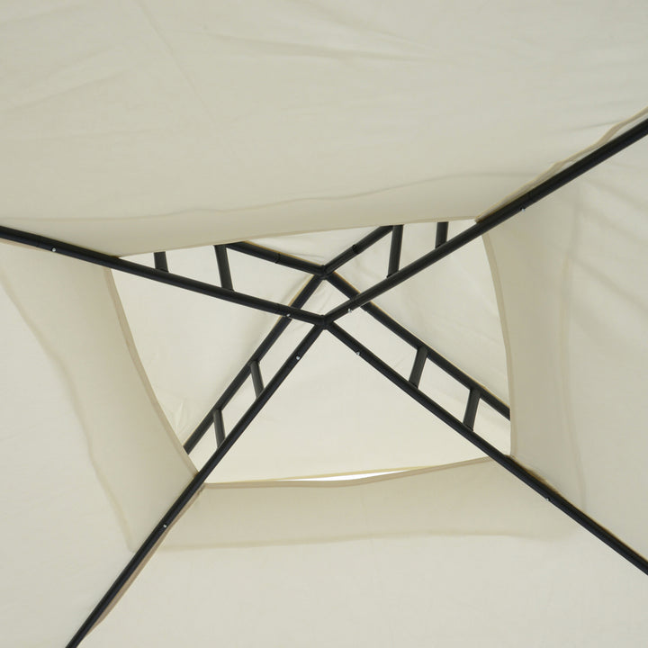 3 x 3 m Metal Gazebo, Garden Pavillion, Double Roof Outdoor Canopy Shelter with Mesh Sidewalls, Cream White