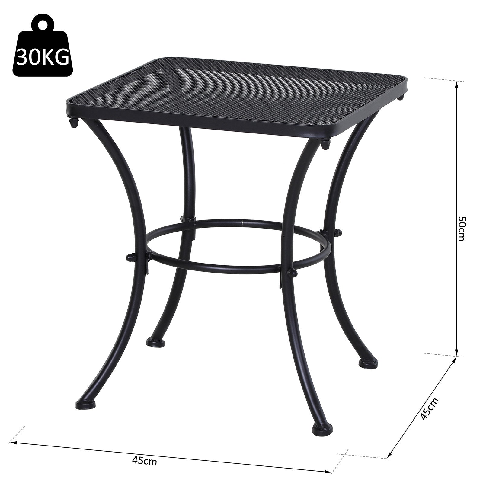 Square Garden Metal Bistro Table Outdoor Patio Coffee Side Desk - Blac