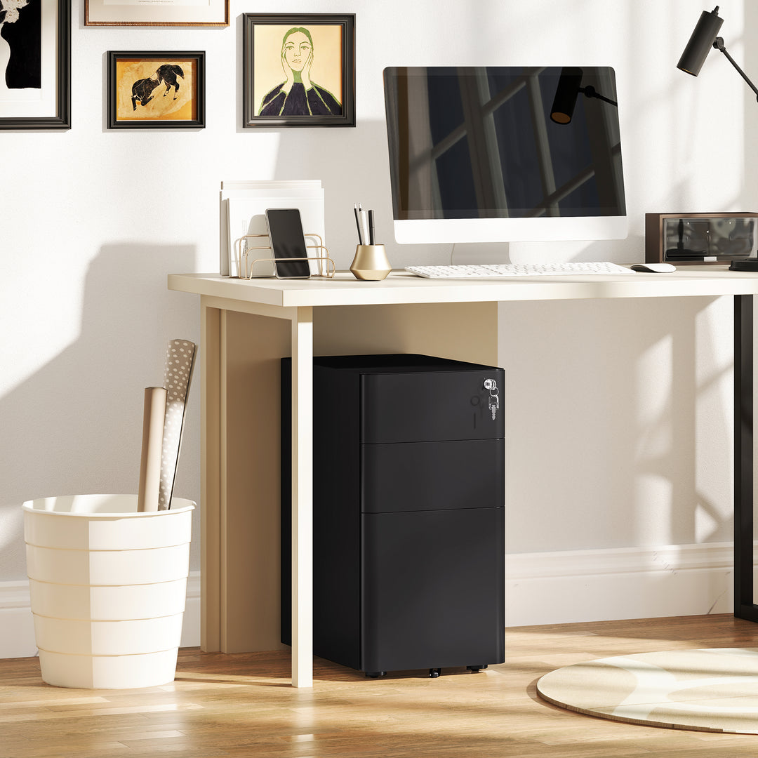 3-Drawer Steel Filing Cabinet with Lock - Black