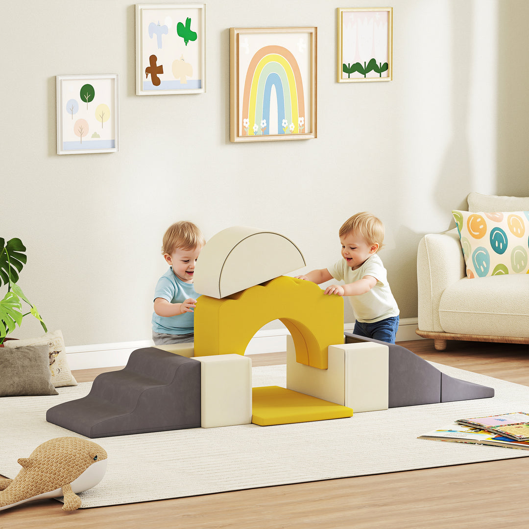 7 Piece Kids Soft Play Set with Detachable Cover, Baby Indoor Climb an