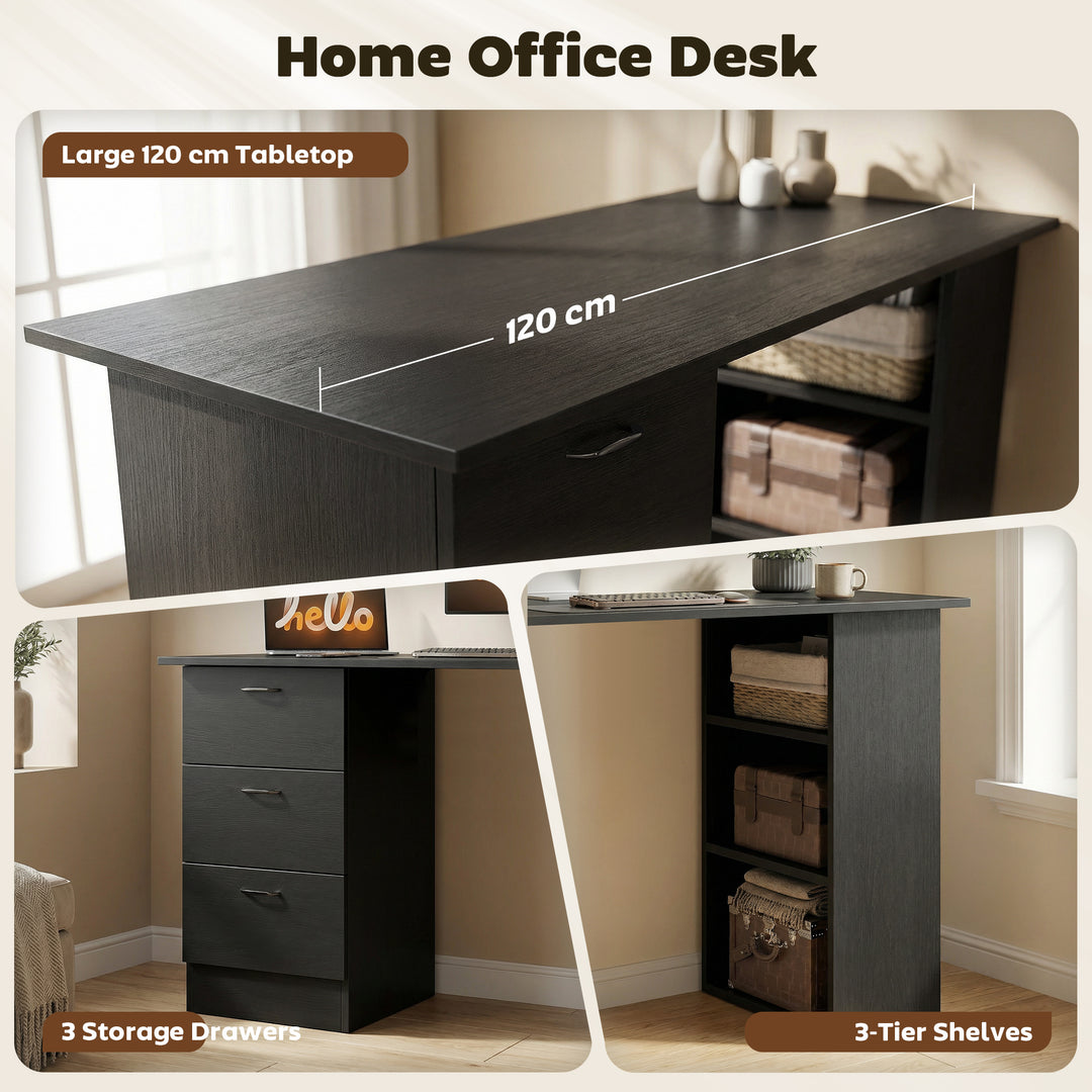 Computer Desk, Writing Table, PC Workstation with 3 Storage Shelves an