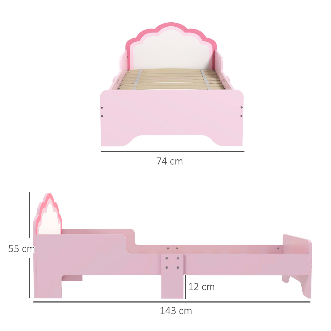 ZONEKIZ Toddler Bed Frame, Princess Bed for Kids, Cloud Design, 143 x 74 x 55 cm, Pink | Aosom UK