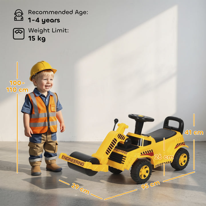 Ride On Tractor, Kids Bulldozer Pull Cart with Horn, Storage, Front - view 3