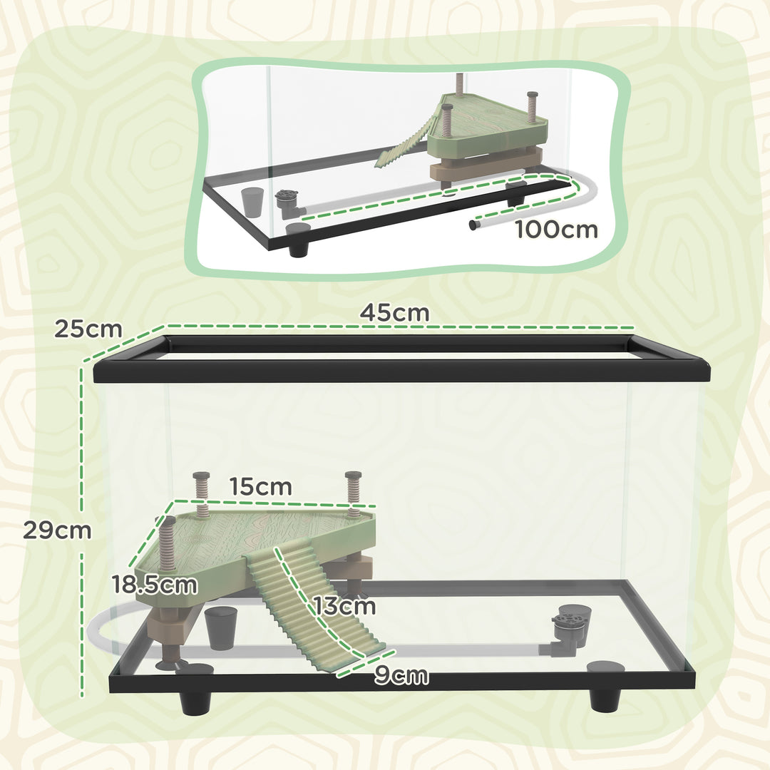 28L Glass Turtle Tank Aquarium with Basking Platform, Easy Drainage, Strip Patch Thermometer