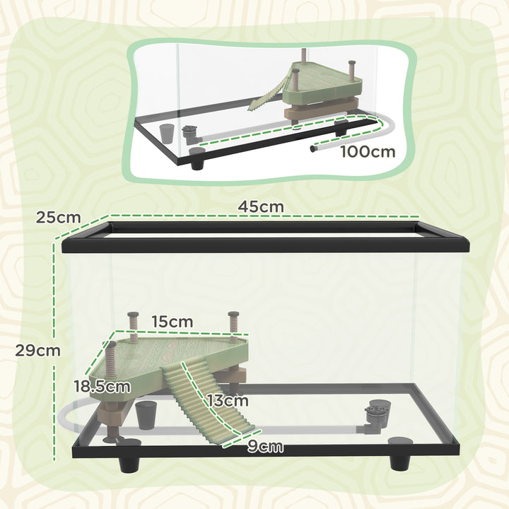 28L Glass Turtle Tank Aquarium with Basking Platform, Easy Drainage, Strip Patch Thermometer