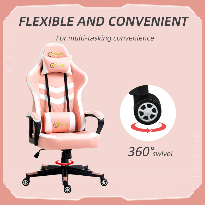Gaming Chair, Computer Desk Chair with Lumbar Support, Faux Leather Racing Chair with Headrest and Swivel Wheels for Home Office, Pink