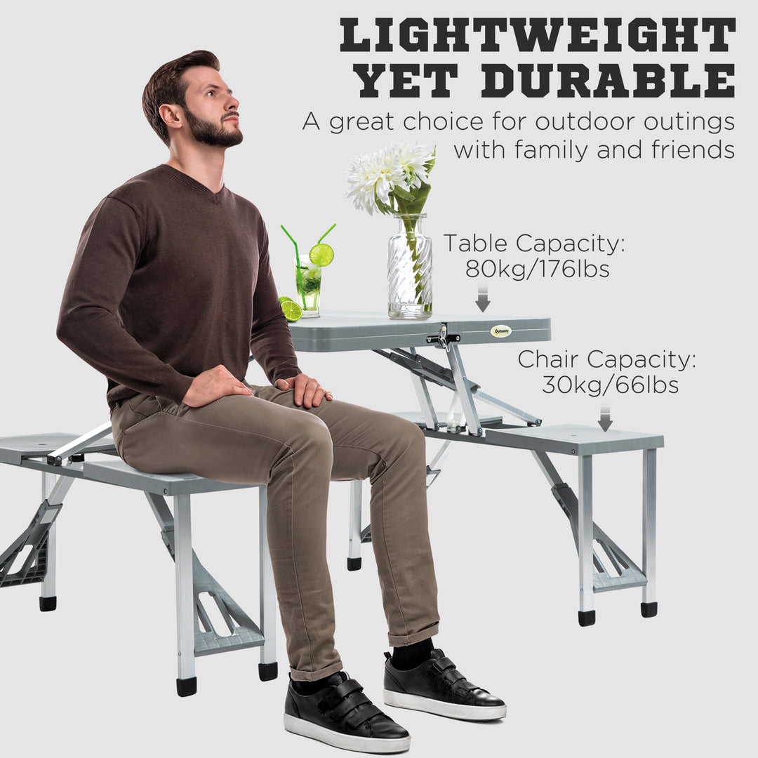 Aluminium PP 4-Seater Portable Picnic Table and Bench Set Silver
