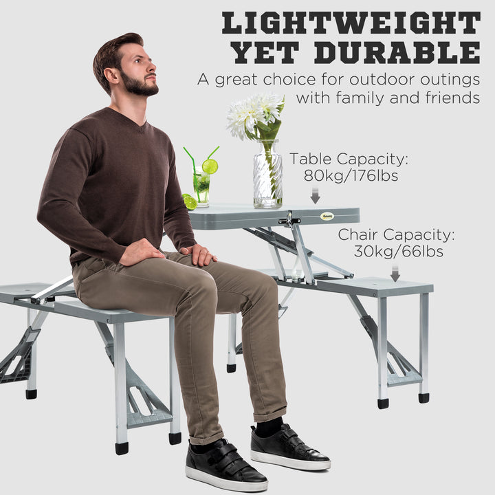 Aluminium PP 4-Seater Portable Picnic Table and Bench Set Silver