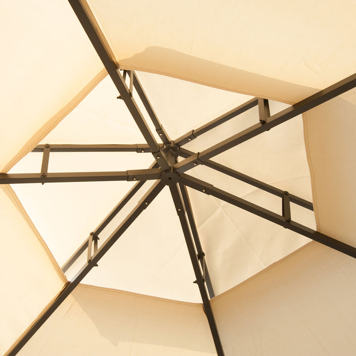 3 x 3 Hexagon Gazebo Patio Canopy Party Tent Outdoor Garden Shelter with 2 Tier Roof and Side Panel, Beige