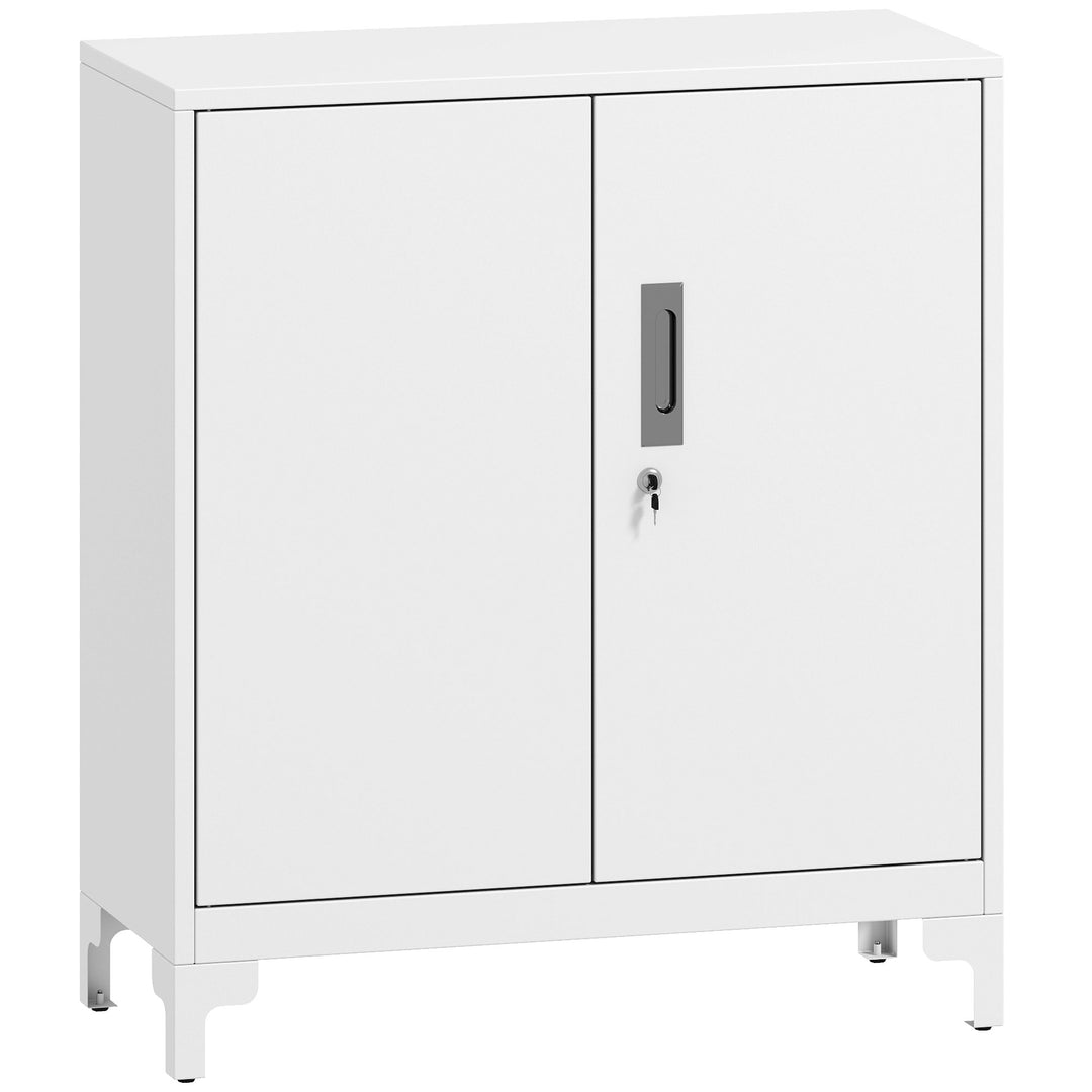 Lockable Metal Filing Cabinet, 2-Tier Storage Cupboard with Double Doo