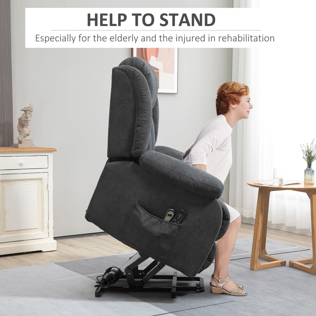 Oversized Riser and Recliner Chairs for the Elderly with 8 Vibration Massage, Large Fabric Upholstered Lift Chair for Living Room with Remote Control, Side Pocket, Footrest, Dark Grey