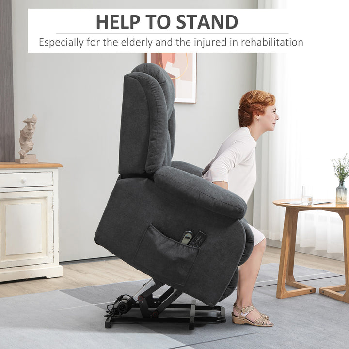 Oversized Riser and Recliner Chairs for the Elderly with 8 Vibration Massage, Large Fabric Upholstered Lift Chair for Living Room with Remote Control, Side Pocket, Footrest, Dark Grey