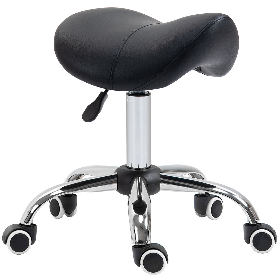 Cosmetic Stool 360° Rotate Height Adjustable Salon Massage Spa Chair Hydraulic Rolling Faux Leather Saddle Stool Mobility, Black