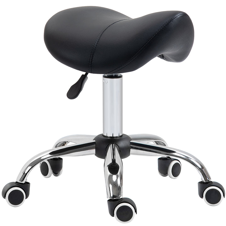 MCL Cosmetic Stool 360° Rotate Height Adjustable Salon Massage Spa Chair Hydraulic Rolling Faux Leather Saddle Stool Mobility, Black