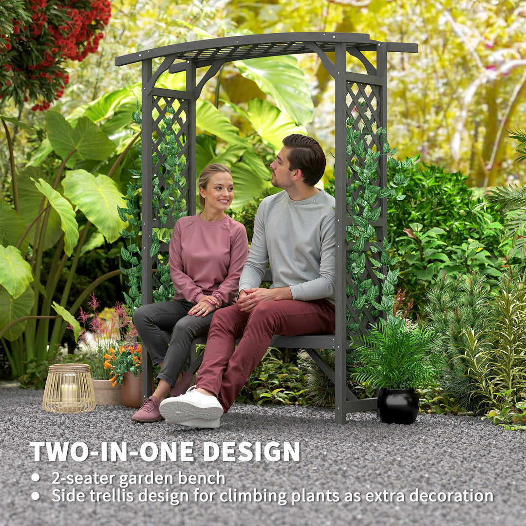 Garden Bench, Wooden Garden Arbour with Seat for Vines/Climbing Plants, Grey