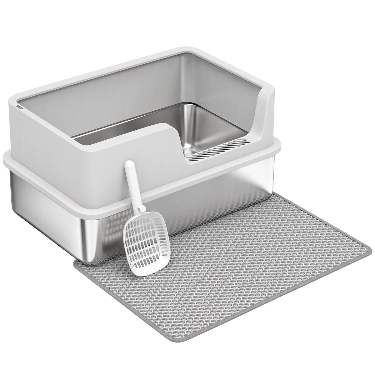 XL Stainless Steel Cat Litter Tray with Lid, High Sided Cat Litter