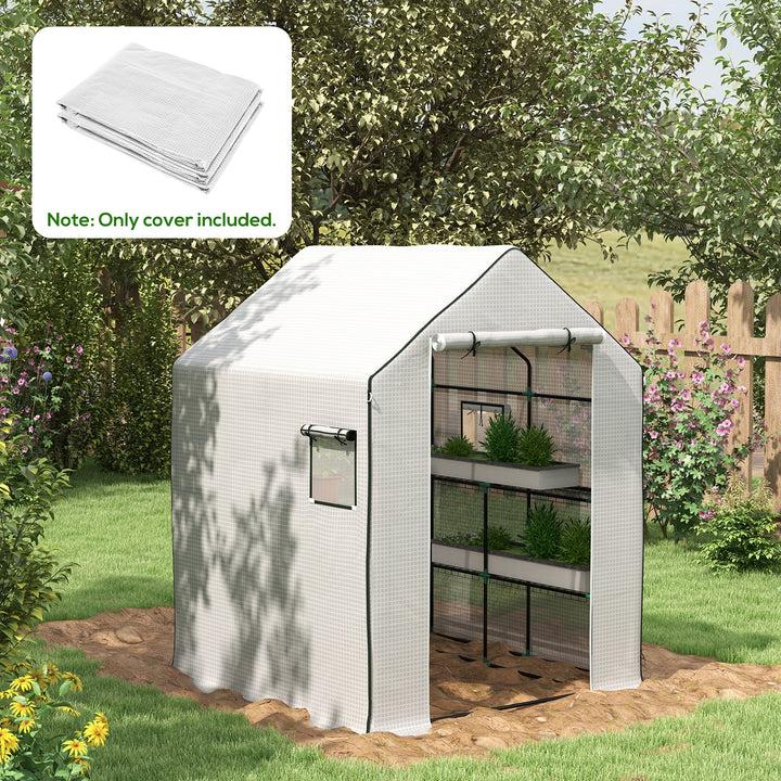 Outsunny Walk-In Greenhouse Cover: PE Replacement with Roll-Up Door & Windows, 140x143x190 cm, White | Aosom UK