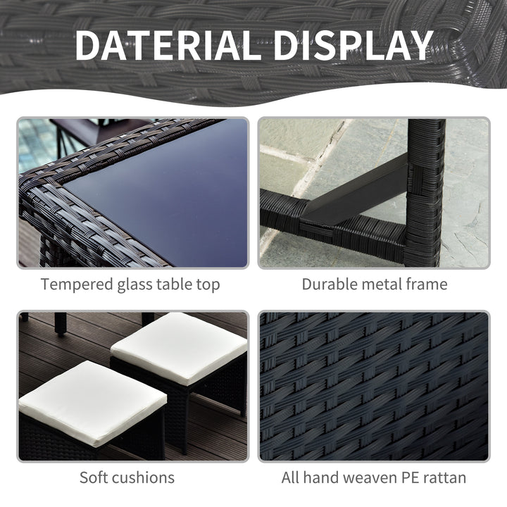 MCL 2 Seater Rattan Cube Garden Furniture Set, Rattan Dining Set with Cushions, Outdoor Dining Table and Chairs with 2 Armchairs, 2 Stools, Rectangular Glass Top Table for Patio, Balcony, Black