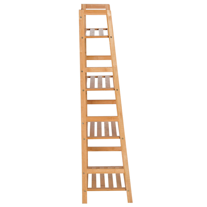 MCL Bamboo Ladder Shelf, 4-Tier Bookshelf, Freestanding Bookcase for Living Room, Study, Bedroom, Home Office, 48 x 31.5 x 120cm, Natural Wood Effect