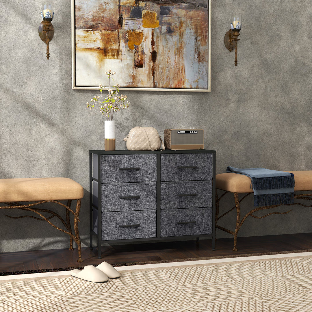 Fabric Chest of Drawers, Industrial Bedroom Dresser with 6 Fabric Drawers, Steel Frame and Wooden Top for Nursery, Living Room, Hallway